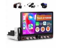 Boscer 1 Din Autoradio met Scherm - Draadloos Apple CarPlay & Android Auto - 7 Inch HD Touchscreen - Android 15 - 6+128GB - GPS Navigatie, WiFi & Bluetooth - Achteruitrijcamera & Microfoon