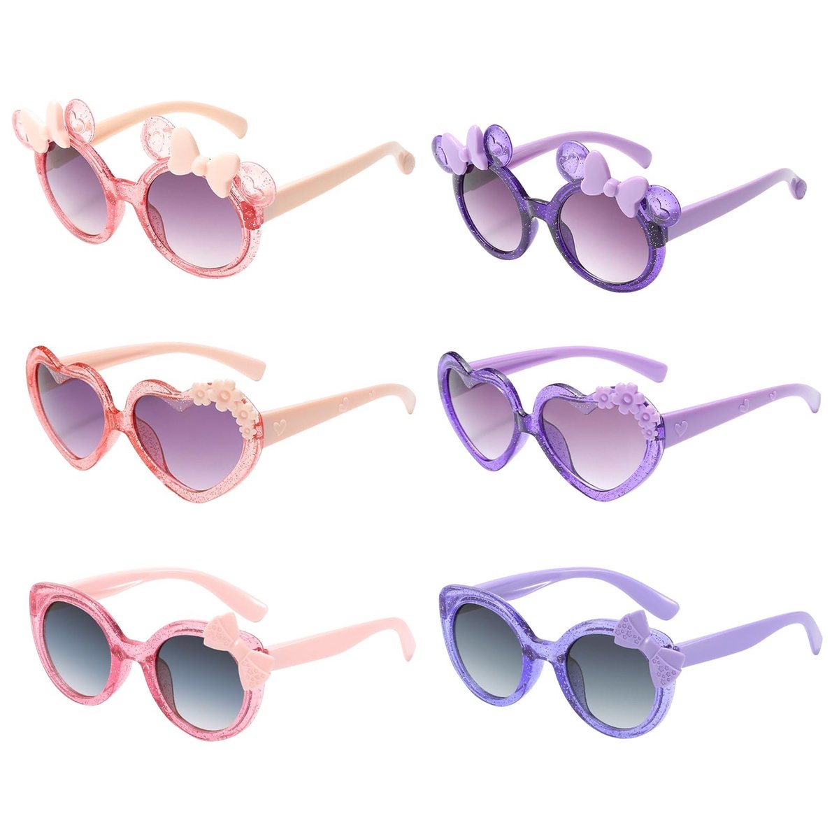 Dailygoods - 6 Stuks Daisy Zonnebril voor Kinderen - Bloemvormige UV 400 Bescherming - Roze