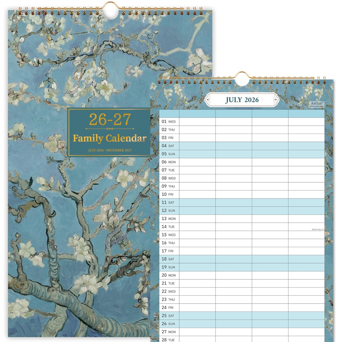 Dailygoods- Familiekalender 2026 - Maandoverzicht 2026 - Achterzak - 4 Kolommen - Dikker Papier - 38 x 23,5 cm - Jaarplanner