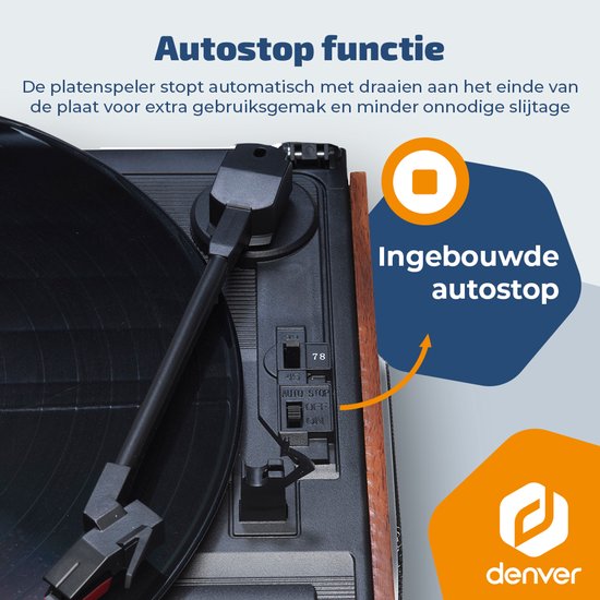 Denver Retro platenspeler - Ingebouwde Speakers - FM Radio - Auto-stop Functie - AUX - Phono - VPR190 — afbeelding 5