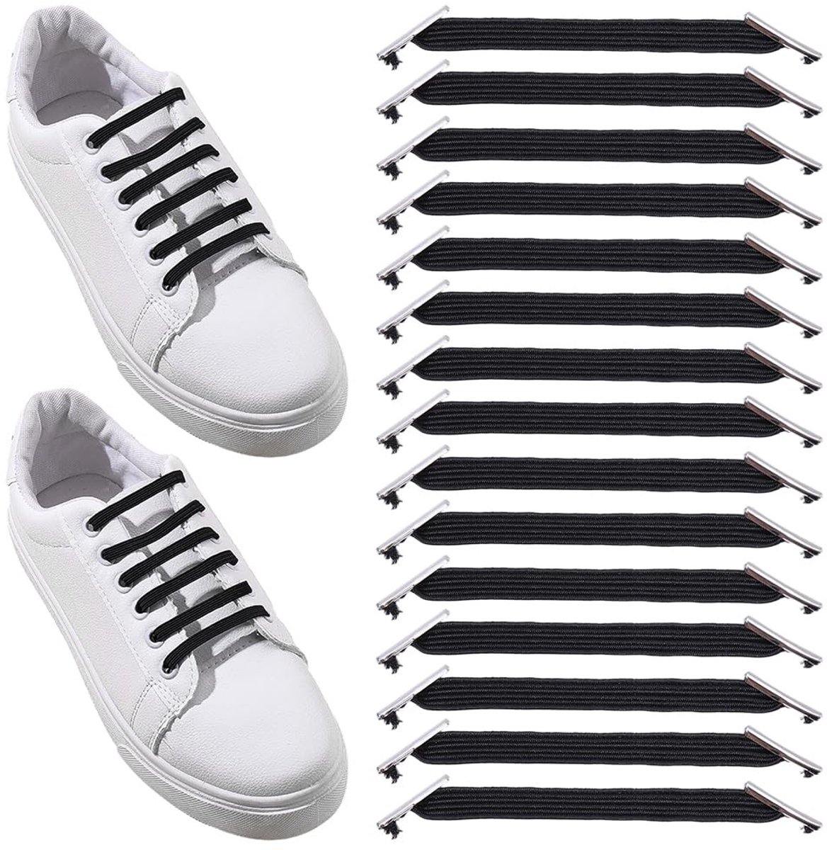 Dailygoods - WADORN 20 veters veters zonder strikken, rekbare elastische schoenveters voor sneakers, eenvoudige installatie, geen strikkende schoenveters voor volwassenen, sneakers, hardlopen, wandelen, klimmen