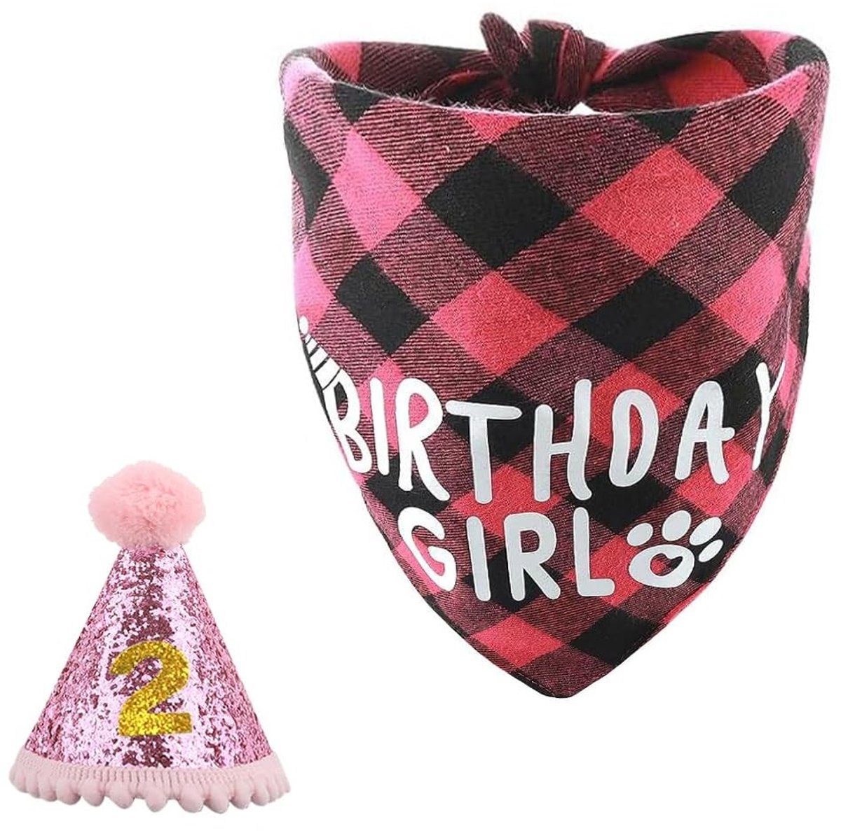Dailygoods- Honden Verjaardagsfeestje Set - 3-delige Hoed/Bandana - Bling Cijfers 0-8 - Zacht Katoen - Glinsterend Materiaal - Perfecte Verjaardagsoutfit - Hondenverjaardag