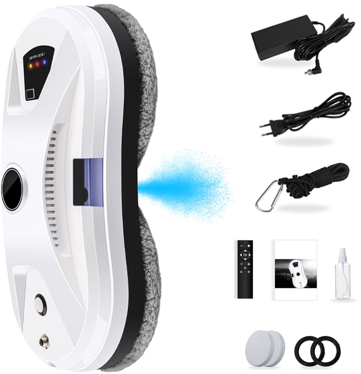 Jensaro Automatische Raamreinigingsrobot met Watertank - 5600Pa Robot Glazenwasser - Inclusief Afstandsbediening & 10 Microvezeldoeken - Wit