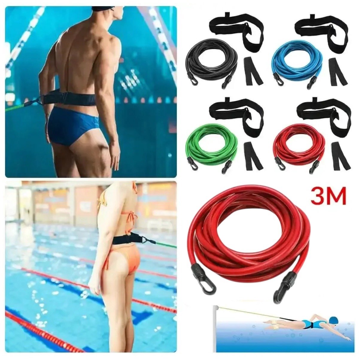 Padisport Zwemtrainer 3M - Zwemelastiek - Zwemgordel - Zwemelastiek Volwassen - Zwemriem - Zwemelastiek Met Weerstand - Swimtrainer