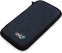 Blauw "WYNGS" etui met rits, op een witte achtergrond.