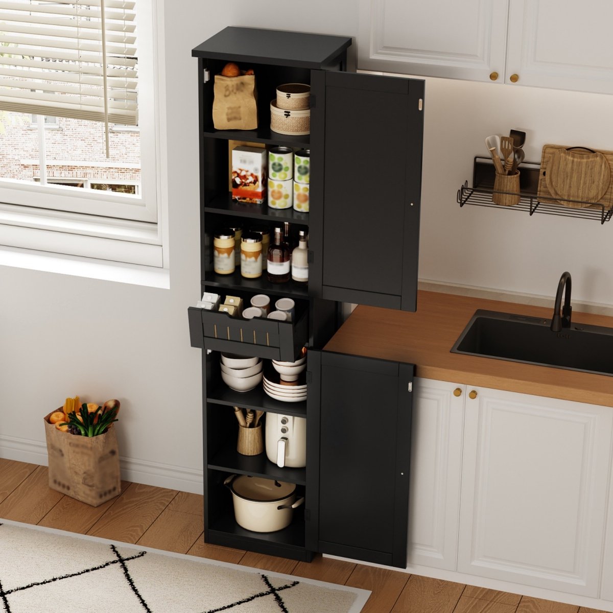 Keukenkast 40x30x170 cm - met 2 deuren en 1 lade en verstelbare plank - geschikt voor keuken - eetkamer of woonkamer - zwart
