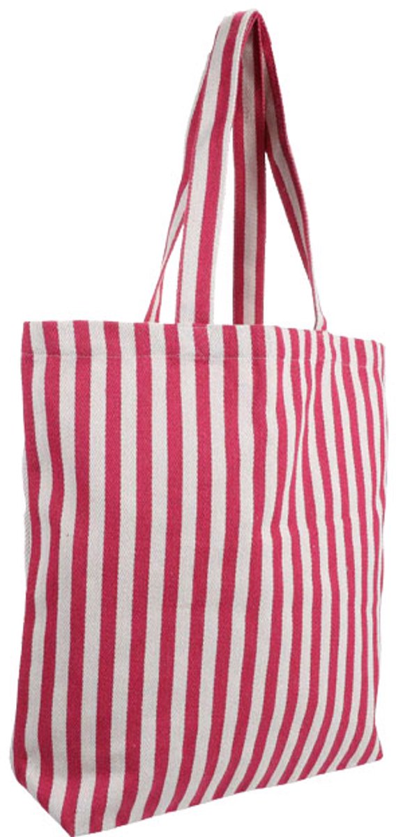 Kado design cottonbags natural with stripe hot pink roze