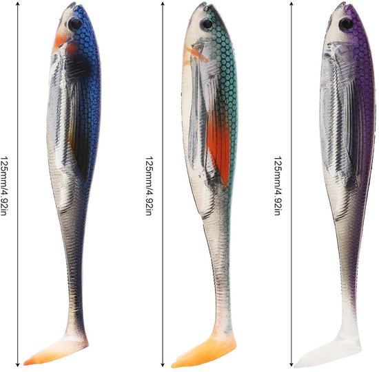 Dailygoods- Kunstaas Set 6 Stuks - Zacht Kunststof Aas 12,5 cm - Paddle Tail Swimbaits - Realistische Details - Lokt Snoek/Baars/Forel - Vissenaas van Dailygoods — afbeelding 4