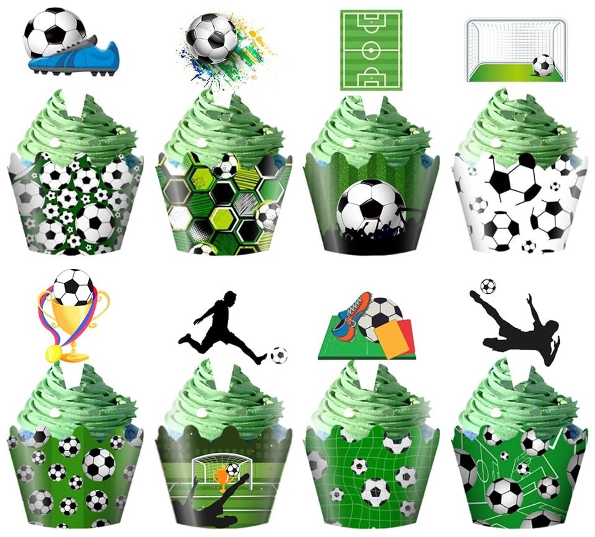 Dailygoods- Cupcake Toppers 48 Stuks - Voetbal Decoratie - Feest Decoratie - Cupcake Versiering - Sportthema - Verjaardag en Feestartikelen - Feestdecoratie