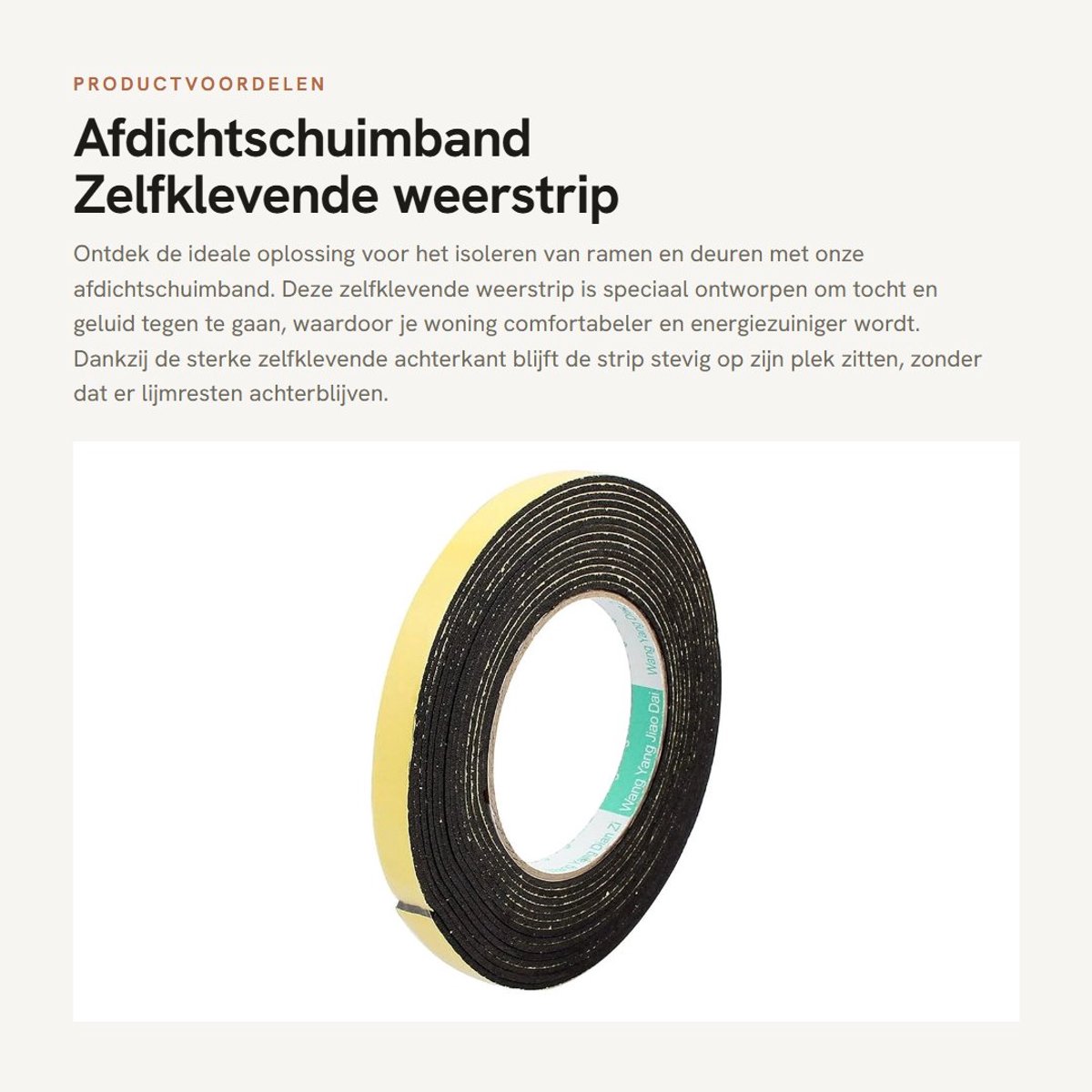 Dailygoods- Afdichtschuimband 12 mm - Zelfklevende Weerstrip - Schokbestendig - Geluidsdemping - Isolatie - Ozonbestendig