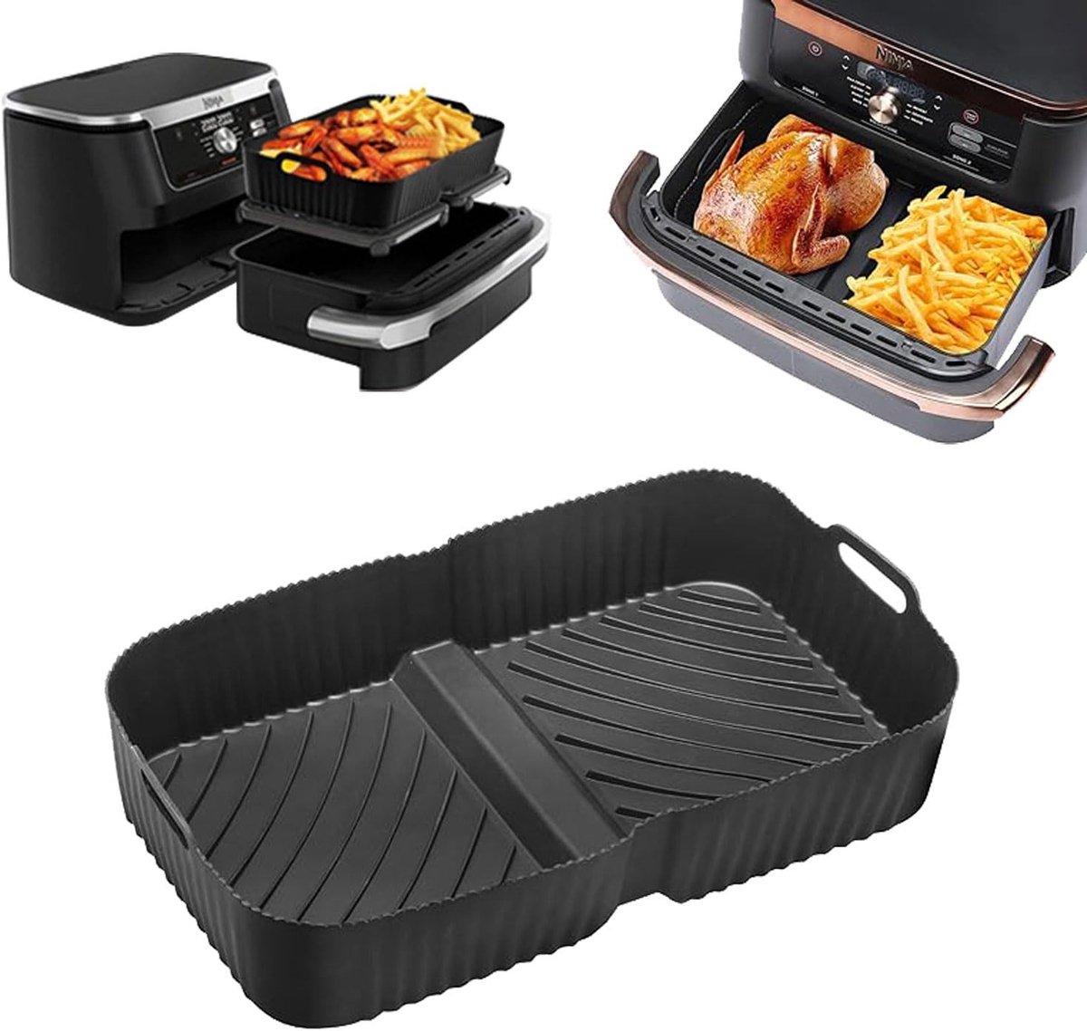 Dailygoods- Heteluchtfriteuse 10 4 L Accessoires Lade met Siliconen Inzetstuk Dual Zone Ninja Foodi Gezond Koken Airfryer