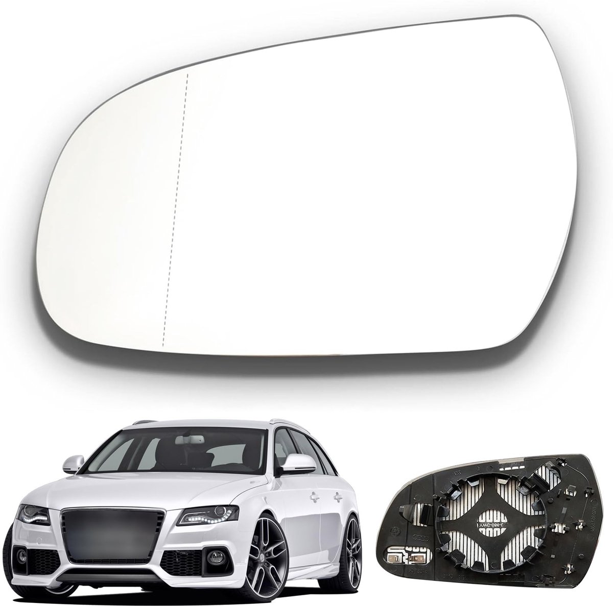 Dailygoods - Spiegelglas Link Verwarmbaar vervangend spiegelglas Buitenspiegel Links Spiegelglas Au di A4 B8 Verwarmbaar Links Bestuurderszijde Asferisch voor AU DI A3 A4 A5 met dragerplaat