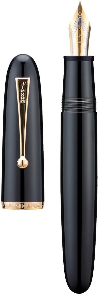 Dailygoods - Jinhao 9019 Dadao Vulpen met fijne penpunt, maat 8, houder van zwart acryl met gouden clip, groot formaat pen