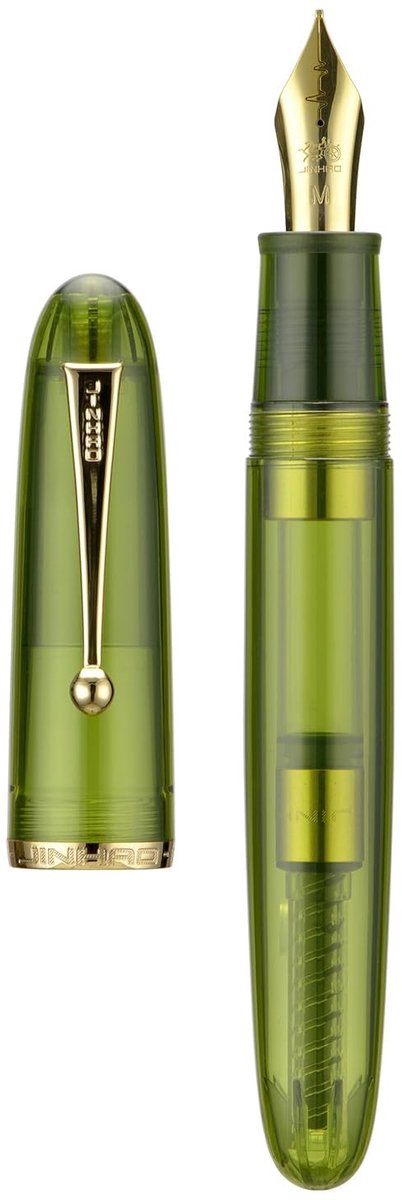 Dailygoods - Jinhao 9019 Vulpen, Dadao Serie #8 Heartbeat Fijne Penpunt, Groen Transparant Acryl Cilinder met Gouden Clip Grote Maat Schrijfpen