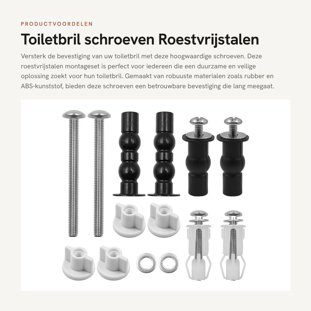 Dailygoods- Schroeven Universele Toiletbril Bevestigingsset - Roestvrij Stalen Montageset - 4 x Expansieschroeven - 2 x Verlengingsfolie - 6 x Metalen Schijven - Geschikt voor Openingen 14-18 mm - Toiletbrilbevestiging