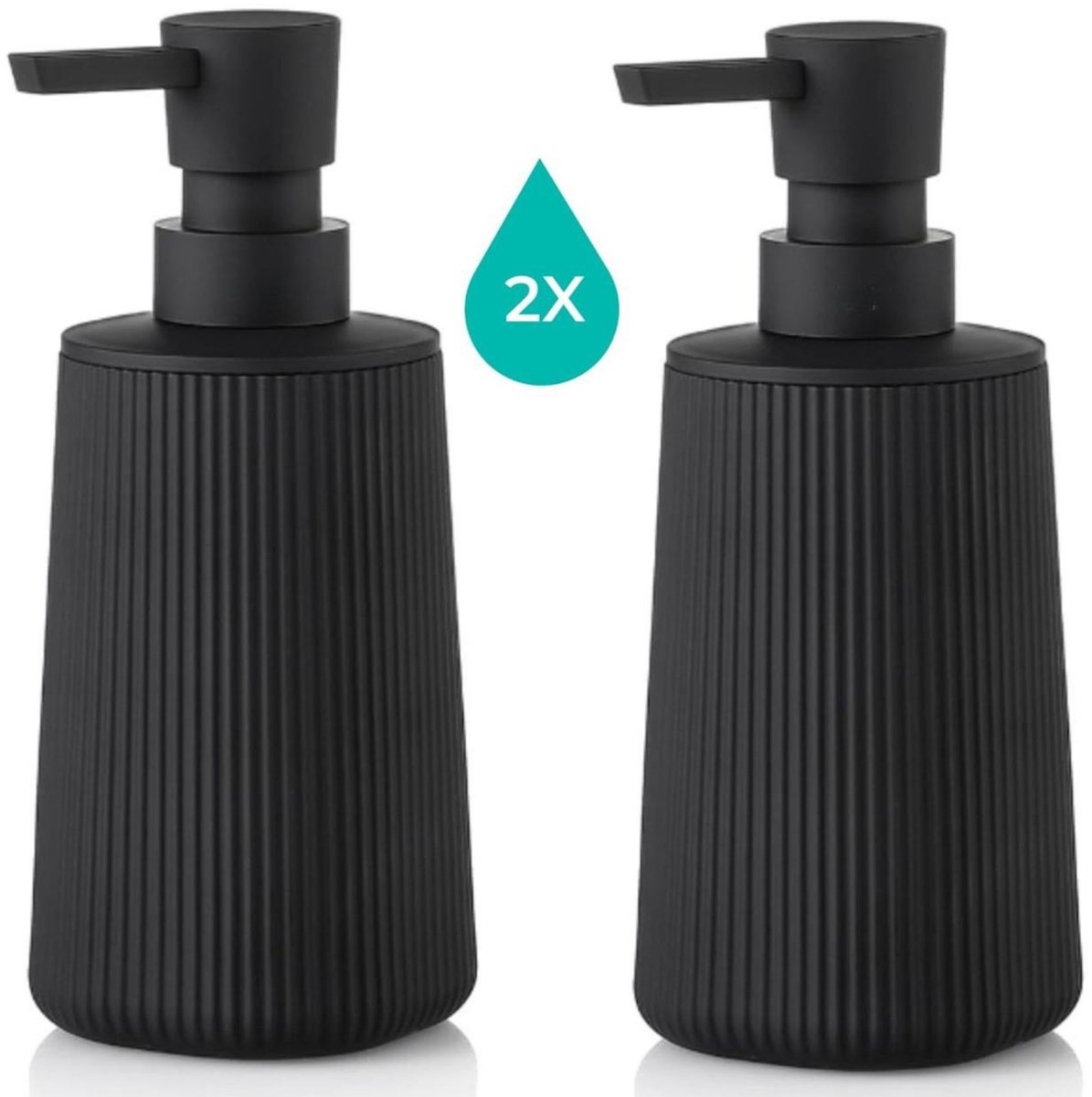 BUDDLEY Zeepdispenser - SET van 2 Zeepdispensers - Zeeppompjes - Zwarte Zeeppomp - Zeeppompje vrijstaand - Zeepdispenser Zwart - Keuken - Badkamer - Zeep pompje - Toilet - Zeep Dispenser - Zeepdispensers
