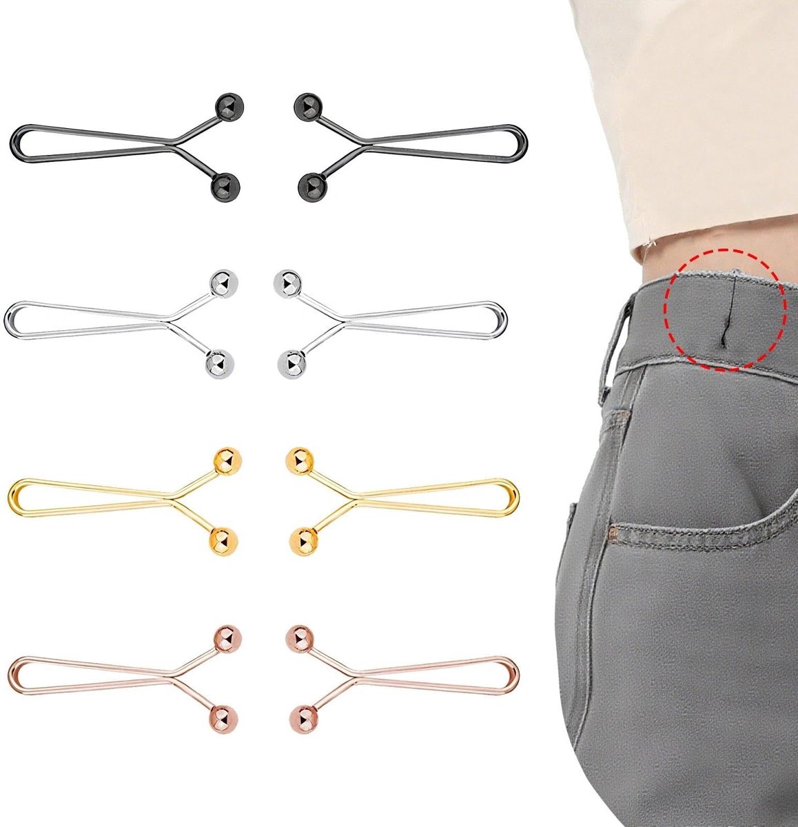 Taillegespclips 8 Stuks - Kleding Clips voor Tailleren - Afneembare Taille - Decoratief voor Broeken/Rokken - Flexibel en Comfortabel - Kledingclips