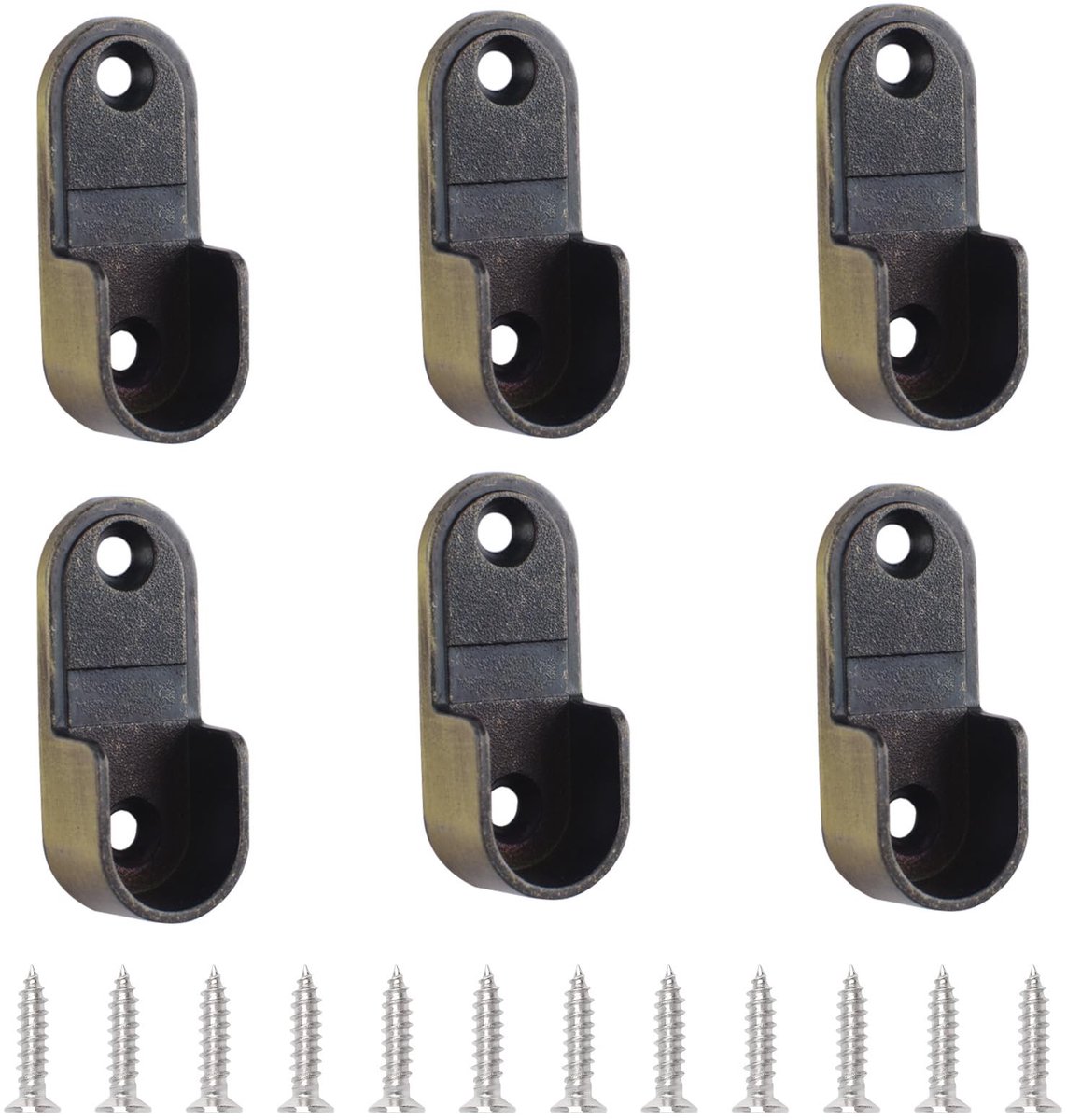 Dailygoods- Kaststangsteunen 6 Stuks - Ovale Beugels - Bronskleurig - Zinklegering - Inclusief Schroeven - Geschikt voor Gordijnpalen - Garderobesteunen