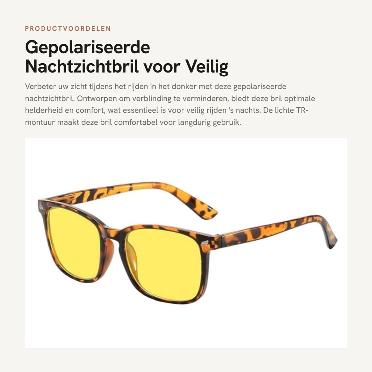 Dailygoods- Nachtzichtbril Gepolariseerd - Anti-verblinding - Veilig Rijden - Licht TR-Montuur - UV-bescherming - Zachte Neuspads - Nachtbril