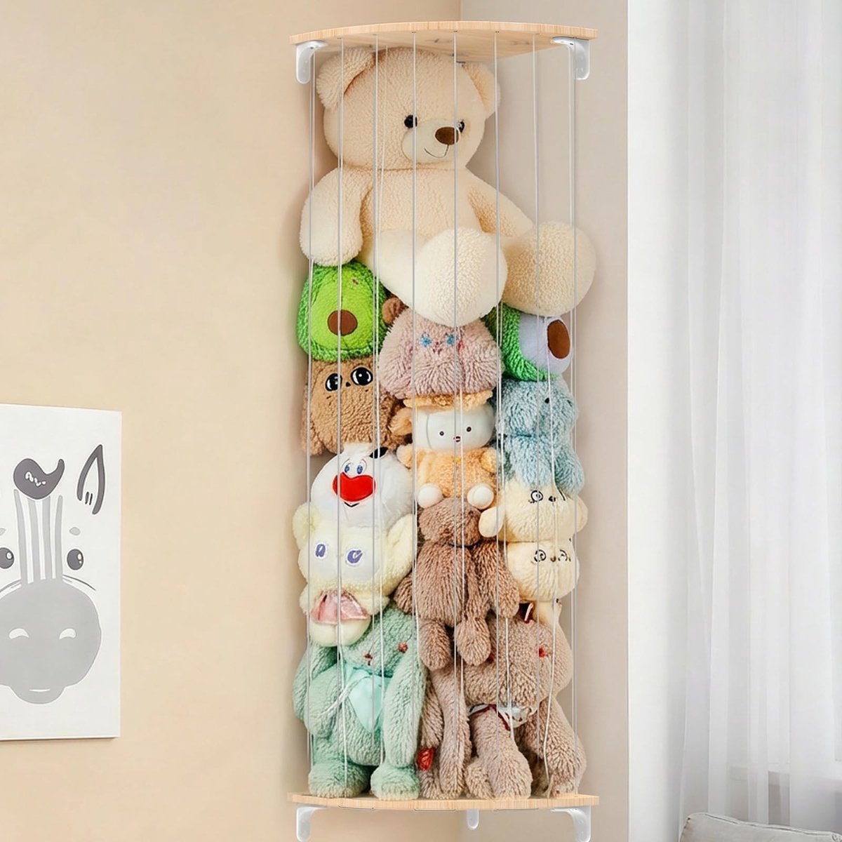 Dailygoods- Opbergrek Hoogte verstelbaar 110-180 cm - Knuffeldier opbergrek - Wandmontage - Massief hout - Ruimtebesparend - Veilig tot 8 kg - Opbergkast