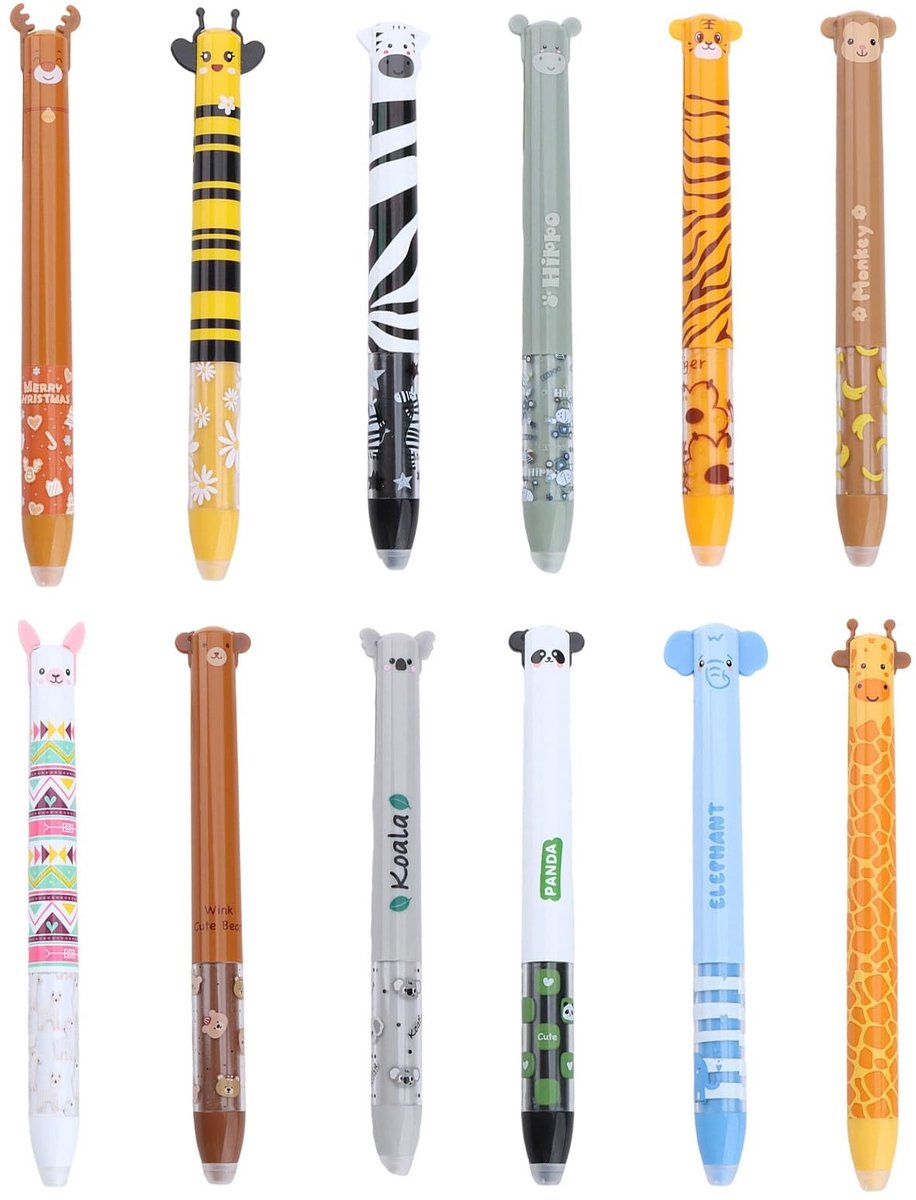 Dailygoods - Uitwisbare gelstiften, stiften, cartoon, balpen, stiften, set van 2 kleuren, uitwisbaar, 0,5 mm, voor kinderen, verjaardagscadeau, schoolspullen