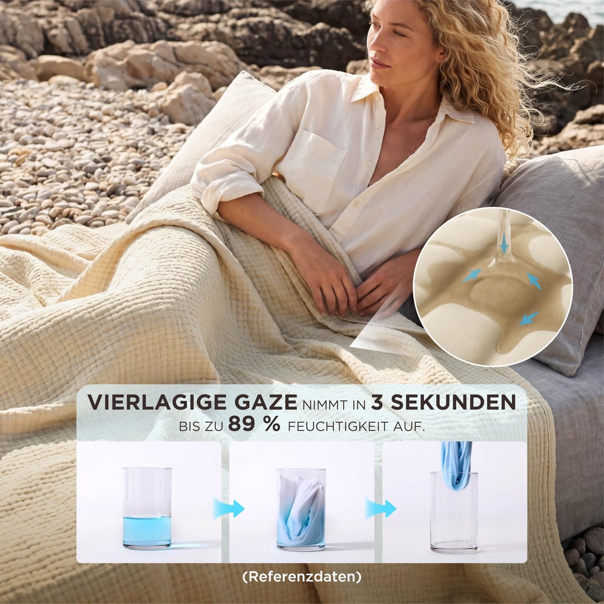 Dailygoods- Mousseline Deken 100% Katoen - Zachte Bankdeken - Ademend - Lichtgewicht - Zomerdeken - Oeko-Tex Gecertificeerd 220 x 240 cm