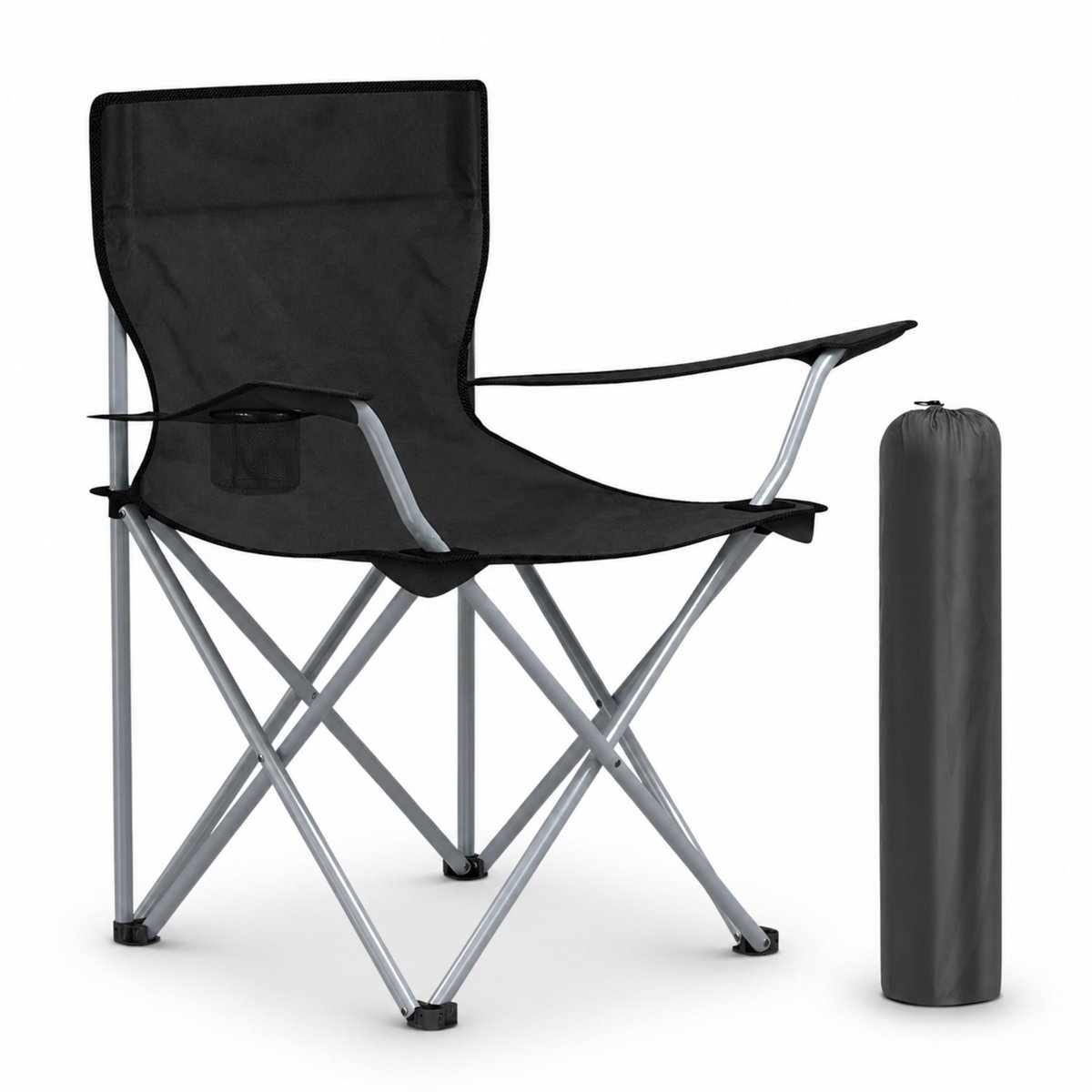 ACAZA Campingstoel - Strandstoel - BASIC - Draagvermogen 120 kg - Klapstoel - Kampeerstoel - Vouwstoel - Camping - Strandstoel Opvouwbaar - Visstoel - Klapstoelen - Festival Stoel - Zwart