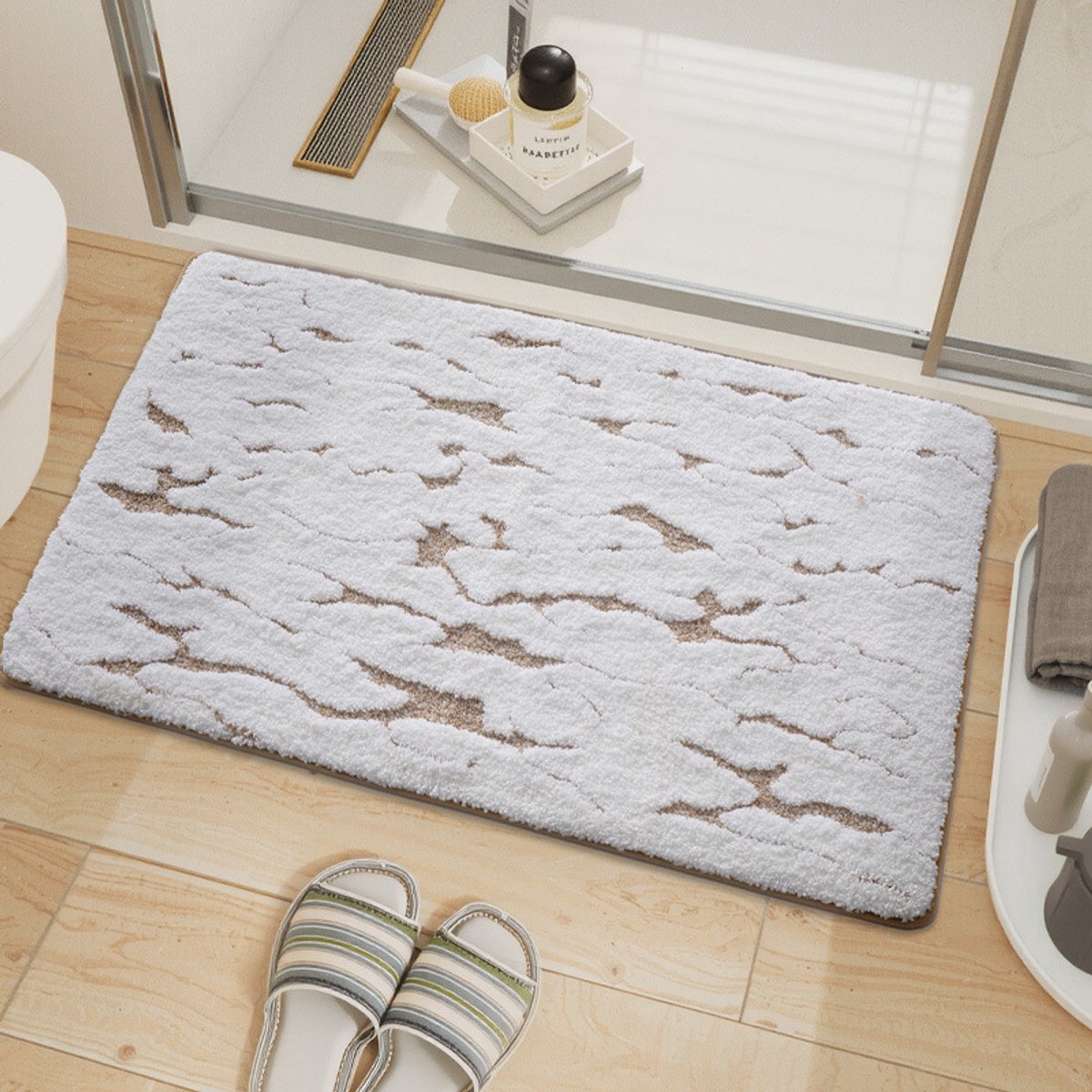 Superabsorberend badkamerkleed – Antislip, machinewasbare vloermat, sneldrogende pluche badmat voor douche, bad en slaapkamer, modern design zacht kussenkleed voor huisdecoratie, Stijl 4,50*80cm