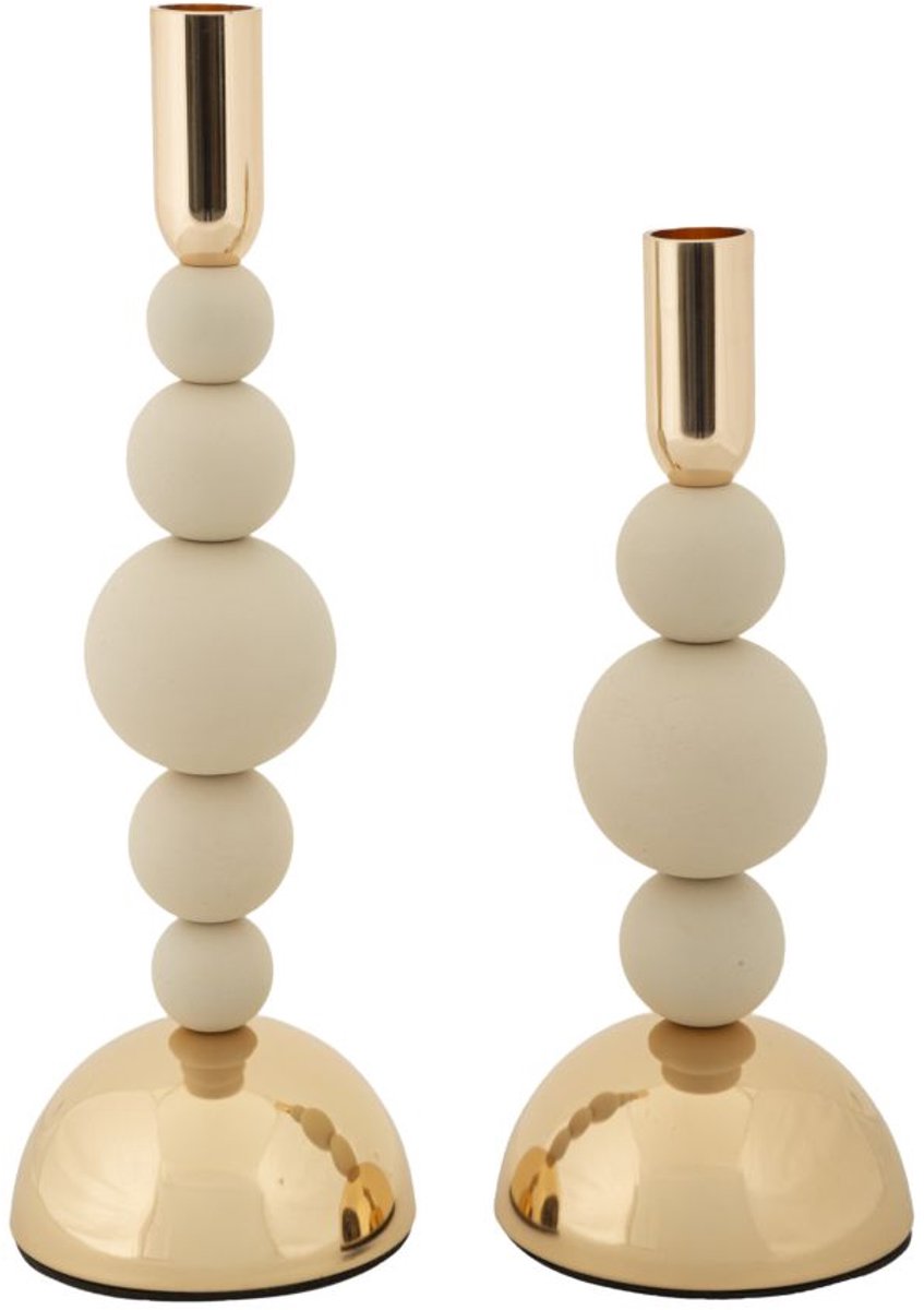 Mauro Ferretti Kandelaar Cream Set 2 Pieces 10×24 cm Crème