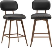 COLAMY - Set van 2 draaibare barkrukken van PU-kunstleer - toonbankhoogte - modern midden-eeuws design - met lage rugleuning en metalen onderstel - geschikt voor keukeneilanden - black