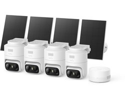 eufy Security eufyCam C37 4-Cam Kit + HomeBase mini - Draadloze Beveiligingscamera Voor Buiten - 360° Beeld - 2K Zonnecamera- Persoons- Huisdier- En Voertuigdetectie - Zonnepaneel - Kleuren-nachtzicht - Geen Extra Kosten
