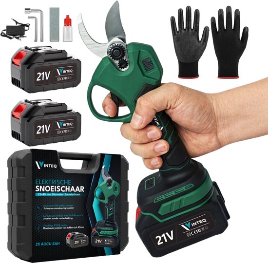 Vinteq Elektrische Snoeischaar - Accu Snoeischaar - Tuinschaar - Takkenschaar - Incl. Koffer - 2x 4Ah Accu - 40mm - Groen