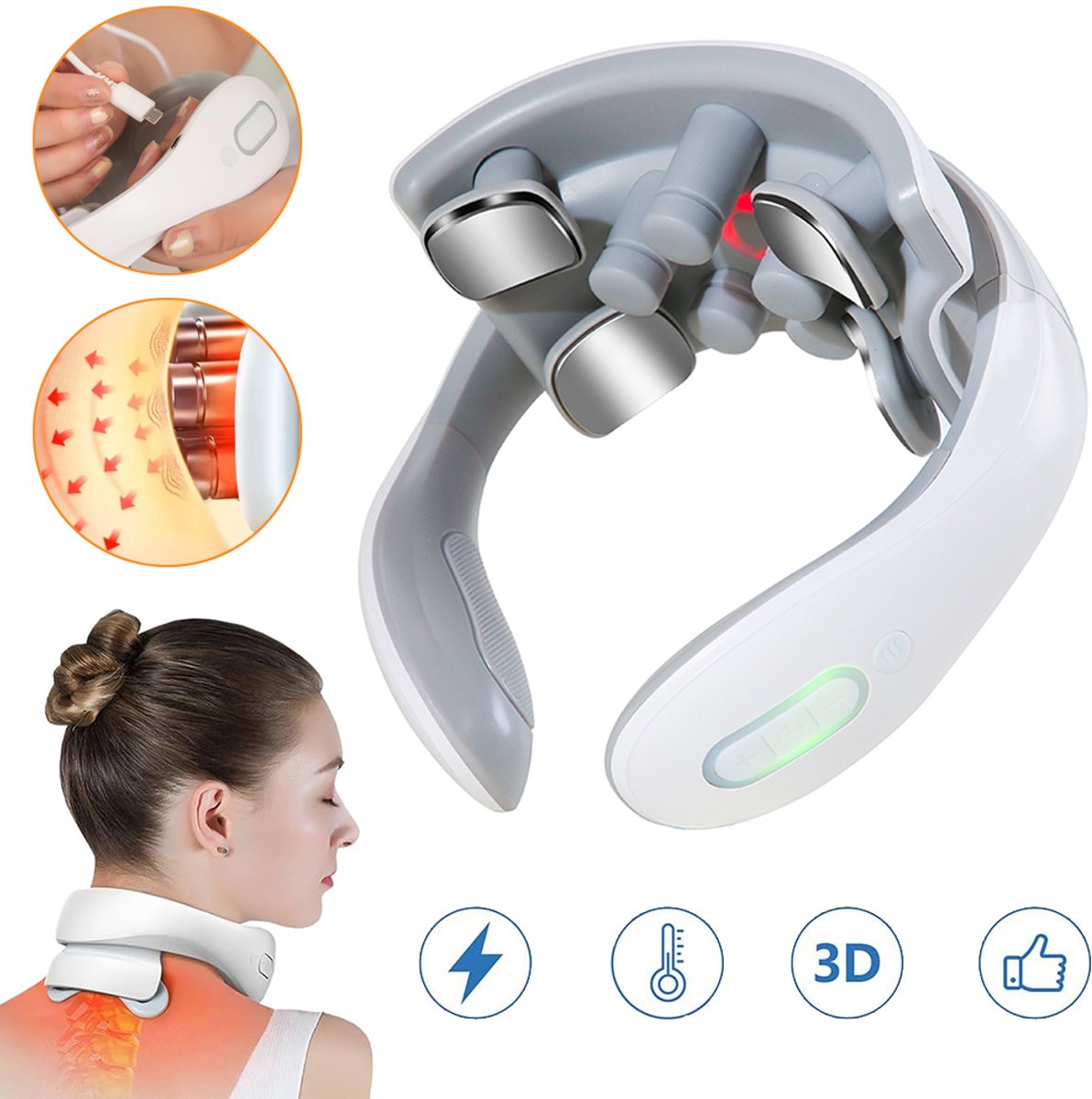 Elektrische Nekmassage Met Warmtefunctie - Draadloze Reismassager Met 15 Intensiteitsniveaus - Bevorder Spierontspanning