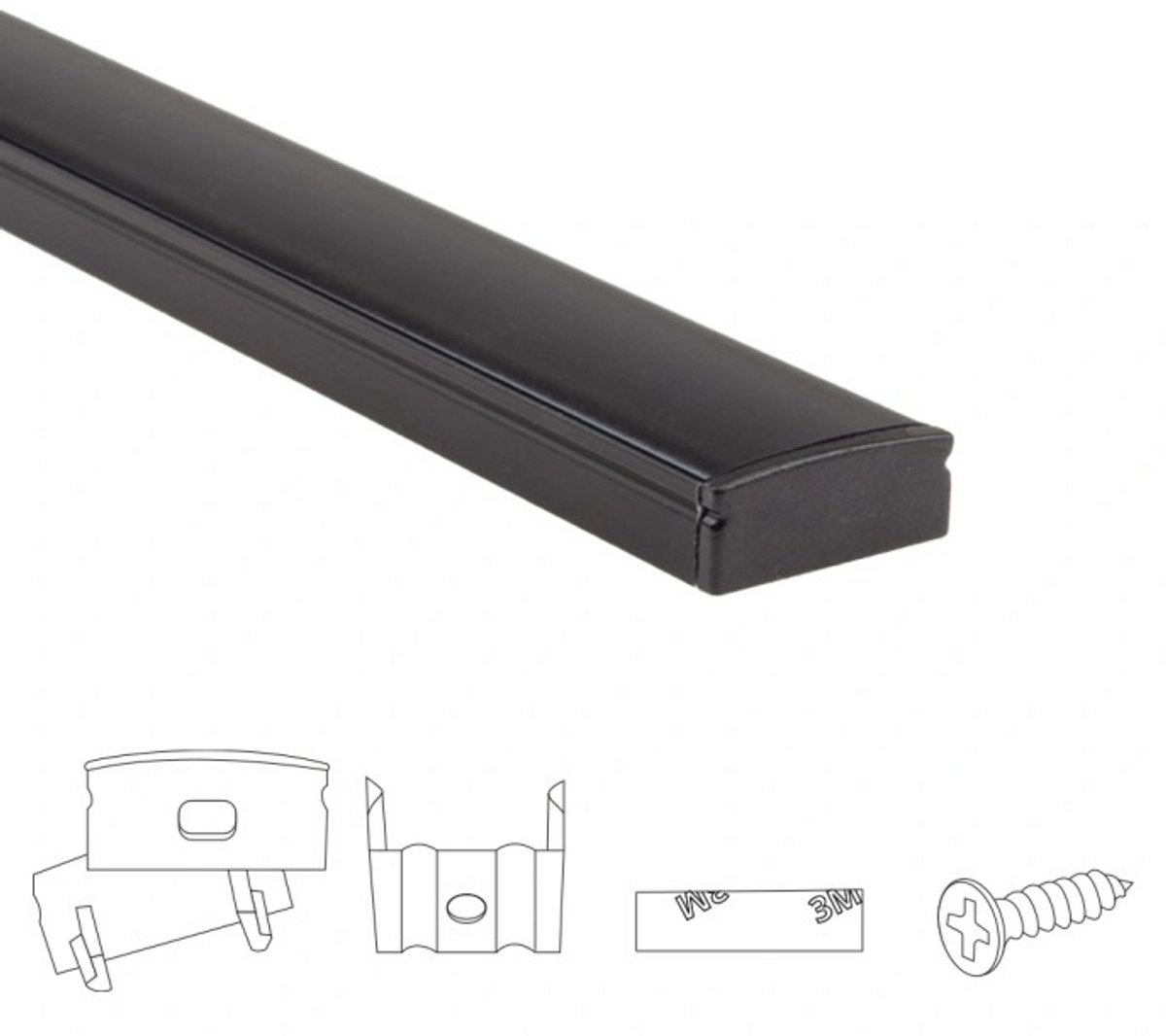 1 meter aluminium led strip profiel opbouw - Zwart - 7 mm hoog - Slim line - Compleet incl. afdekkap - Led profiel opbouw - Led profiel zwart
