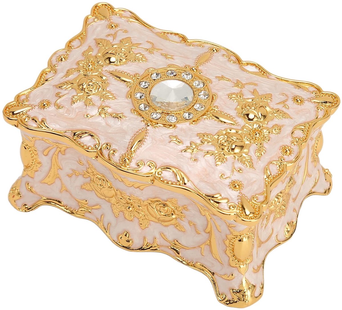 Dailygoods- Sieradenkistje Vintage - Antieke Sieradendoos - Met Deksel - Voor Ringen/Oorbellen - Hoogwaardig Metaal - Fluwelen Voering - Juwelendoos