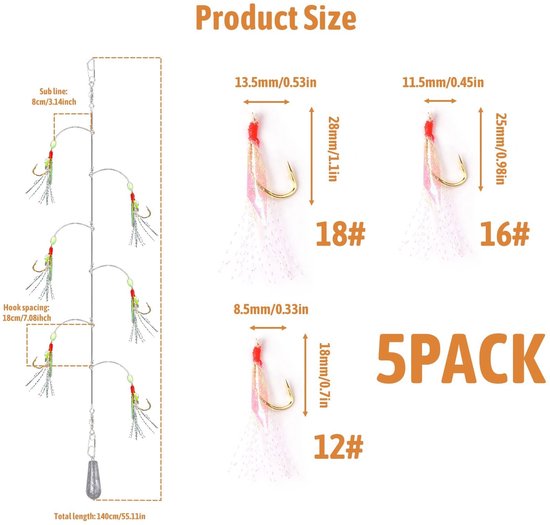 Dailygoods- Makreel Rigs 30st - Hoge Kwaliteit - Lichtgevende Kralen - Bionische Vliegende Insecten - Roestvrij Koolstofstaal Haken - Efficiënte Viservaring - Visrig van Dailygoods — afbeelding 4
