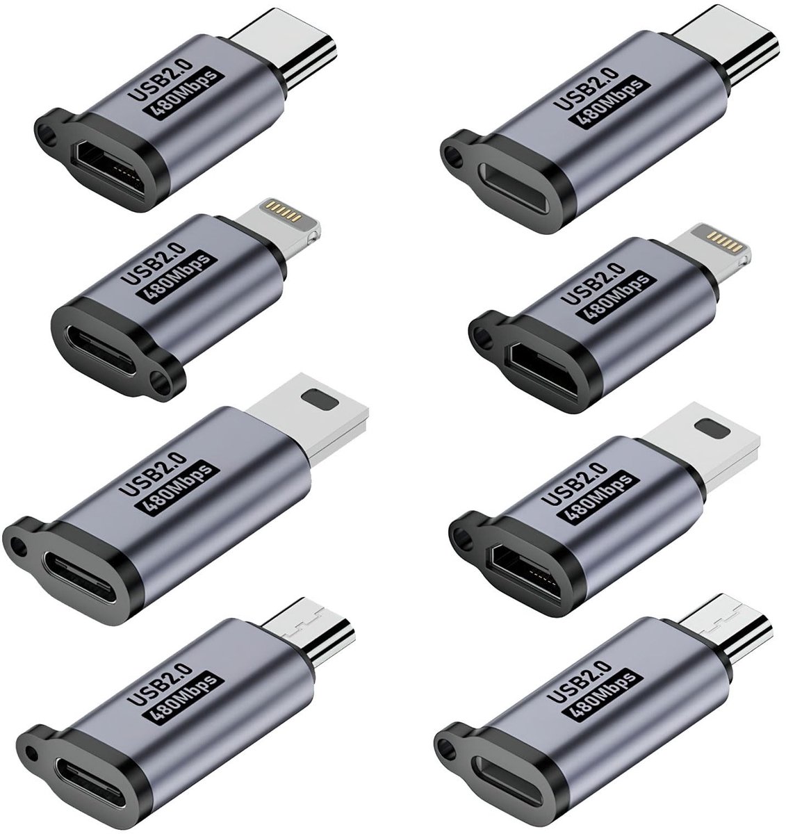 Dailygoods - 8 Stuks USB Adapters voor Meerdere Stekkers, Compact en Handig