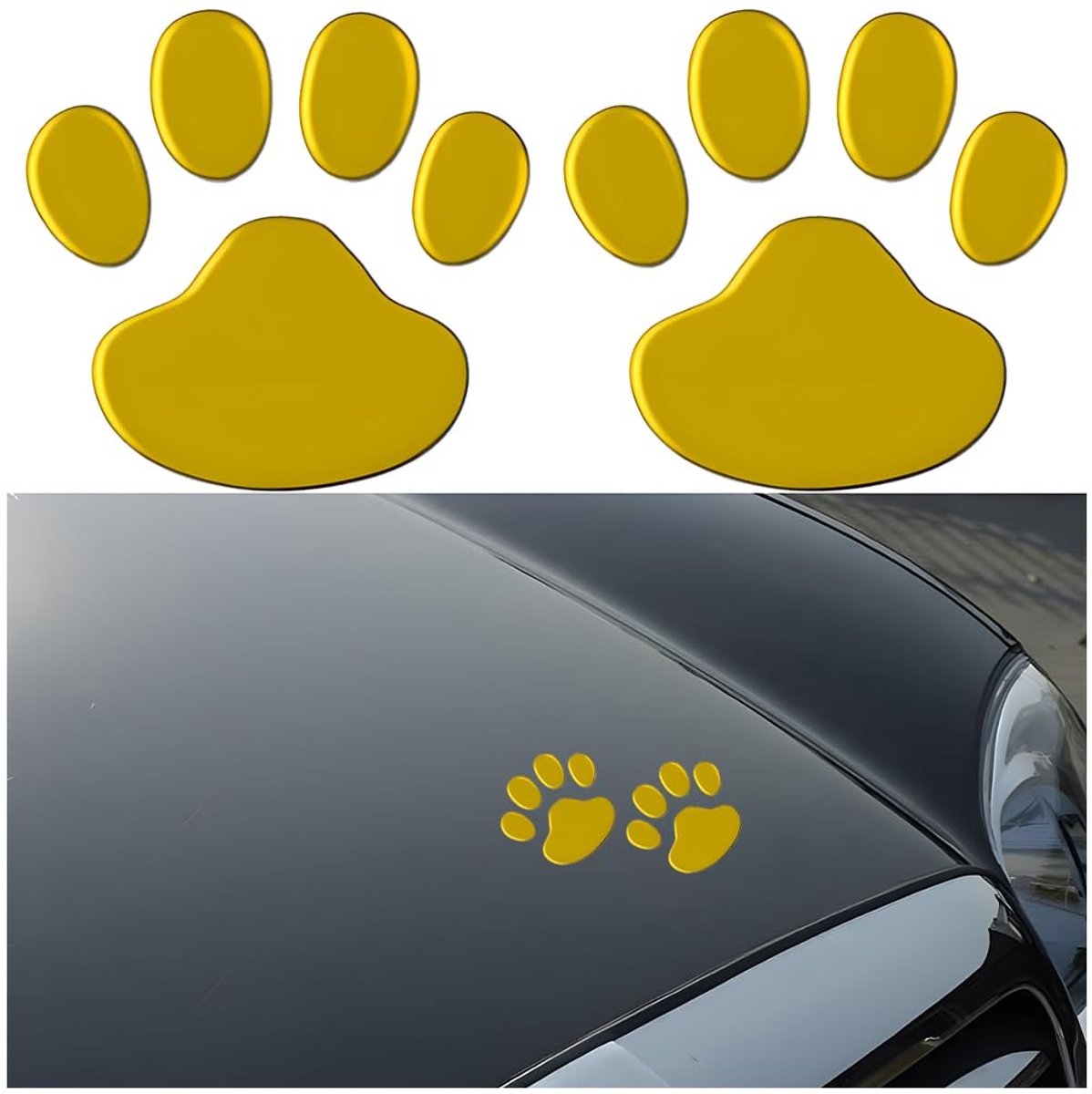 Dailygoods- Autosticker 2 Stuks - 3D Chroom Hond Poot - Decoratie Stickers - PVC - Universeel - 7 x 6 cm - Eenvoudig Aanbrengen - Decoratiesticker