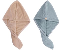 Dailygoods- Haardroogdoek - 2 Stuks - Geknoopt Design - Koraalfleece - Sneldrogend - Super Absorberend - Ultrap zacht - Haartulband