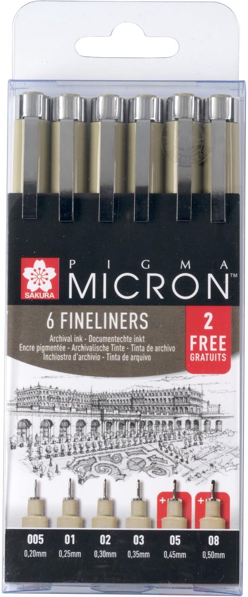 Dailygoods- Fineliner Set 4+2 - Watervast - Kleurvast - 6 Stuks - Verschillende Puntdiktes - Perfect voor Kunstenaars - Tekenpen