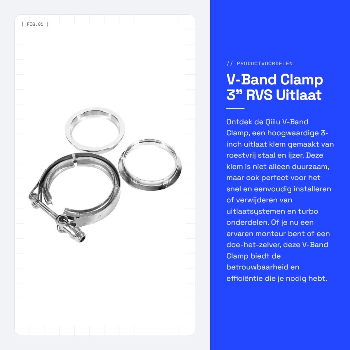 Dailygoods - V-Band Clamp 3" RVS Uitlaat Klem met Flens - Duurzaam en Eenvoudig te Installeren