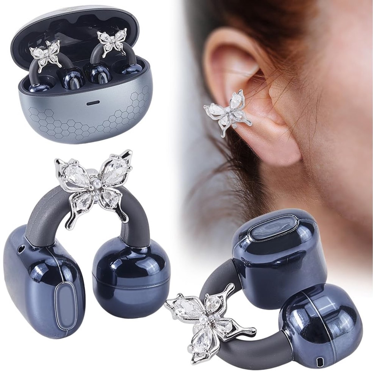 Dailygoods - Set van 2 Decoratieve Vlinder Clips voor Oordopjes