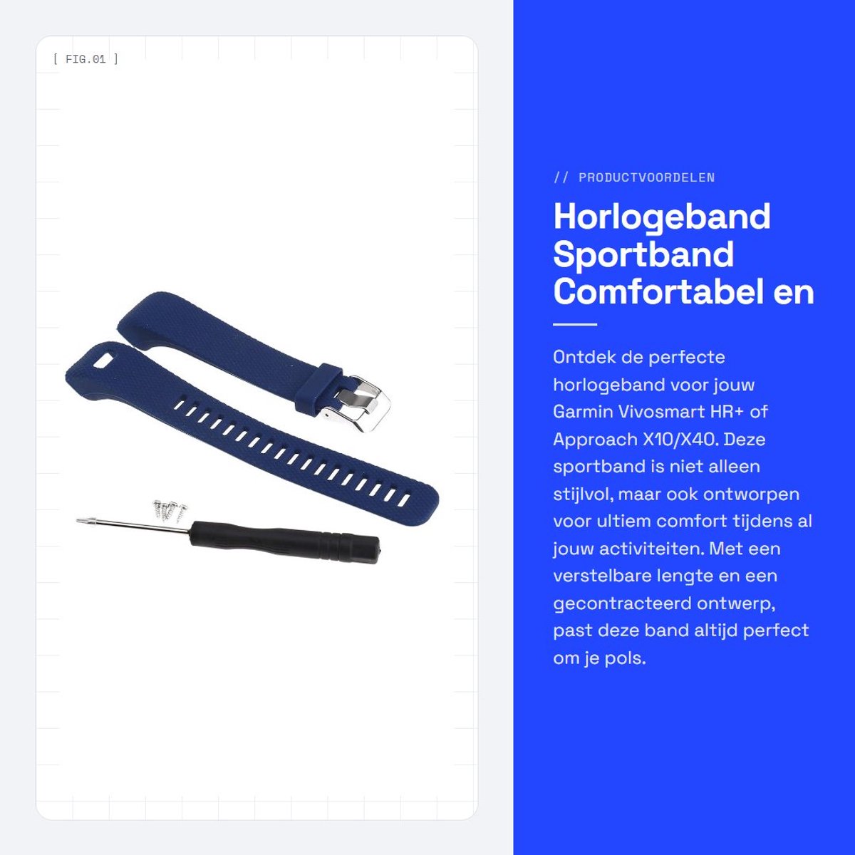 Dailygoods - Horlogeband - Sportband - Comfortabel en verstelbaar - Siliconen - Vervangband - Geschikt voor Garmin Vivosmart HR+ en Approach X10/X40