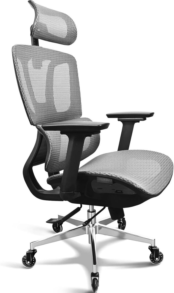 Ergonomische Bureaustoel - Comfortabele Stoel - Lang Zitten - Volledig Mesh Design - 70 x 70 x 113 cm - Grijs