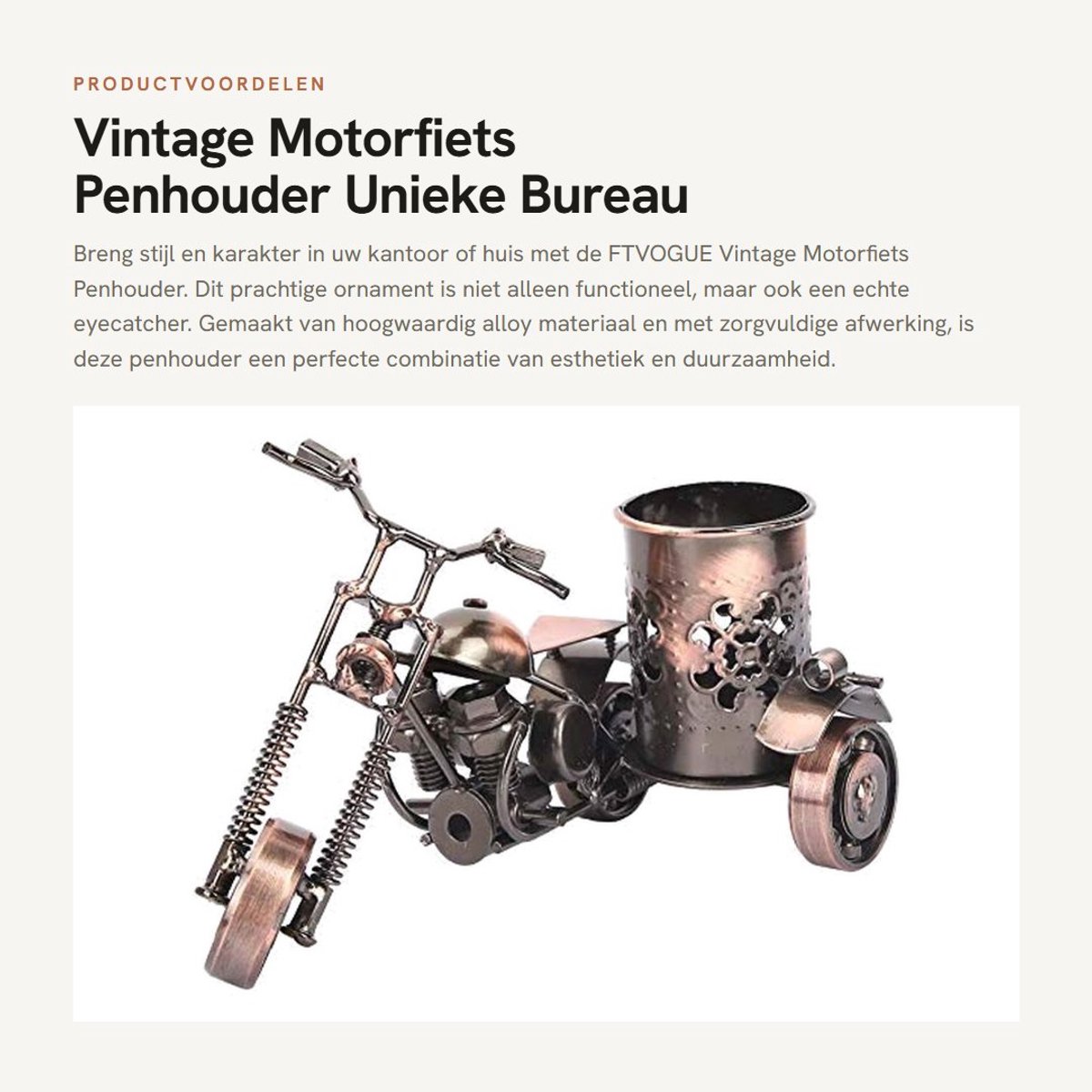 Dailygoods - Vintage Motorfiets Penhouder - Unieke Bureau Decoratie - Creatief Ontwerp - Houtkleur - Desk Accessoire - Stijlvolle Organisatie - Geschi...