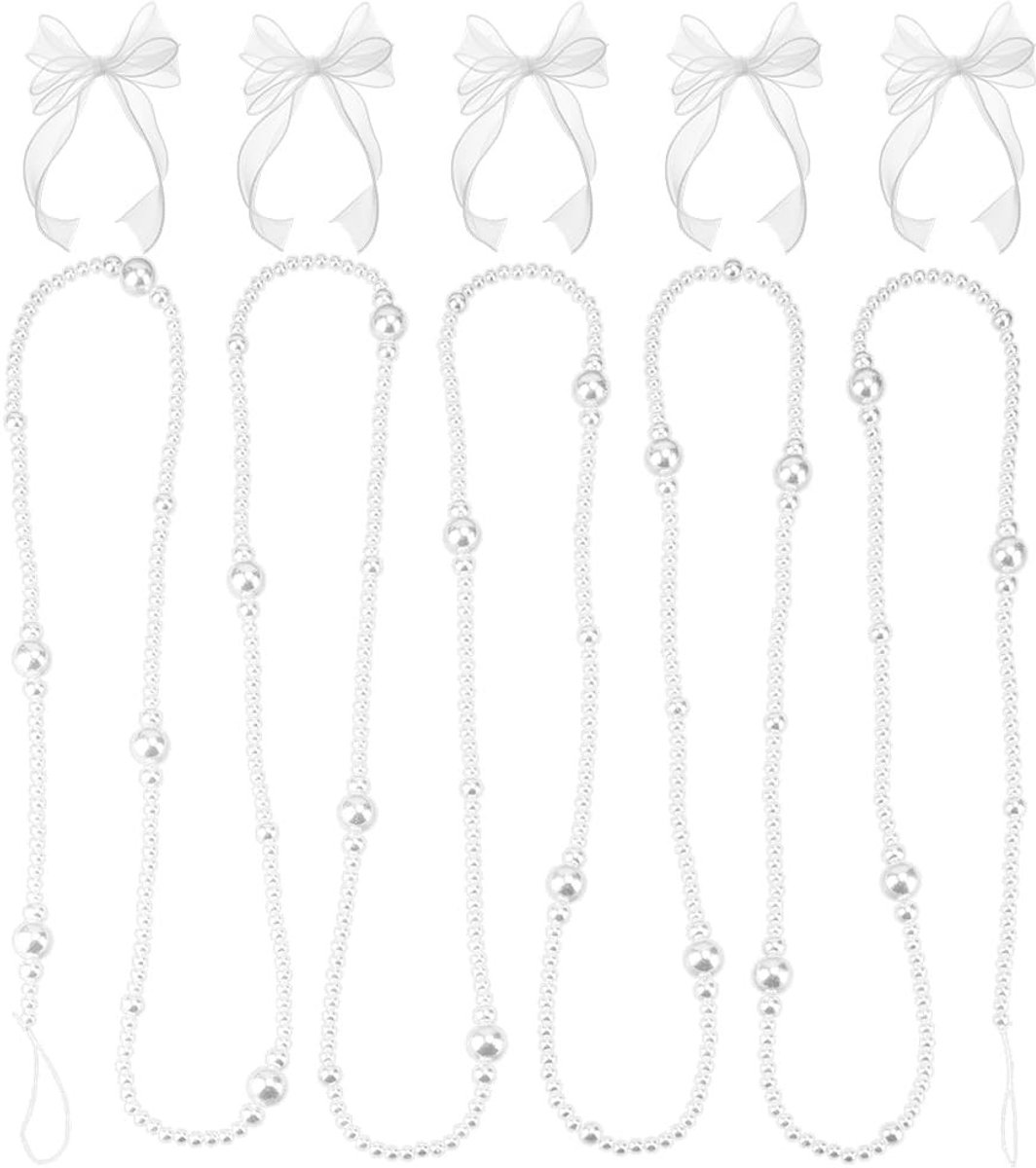 Dailygoods- Parel Kralen Slinger 5,22m - Faux Parel Strengen - 5 Stuks Strik - Bruiloft/Feest Decoratie - Lichtgewicht - Herbruikbaar - Decoratieslinger