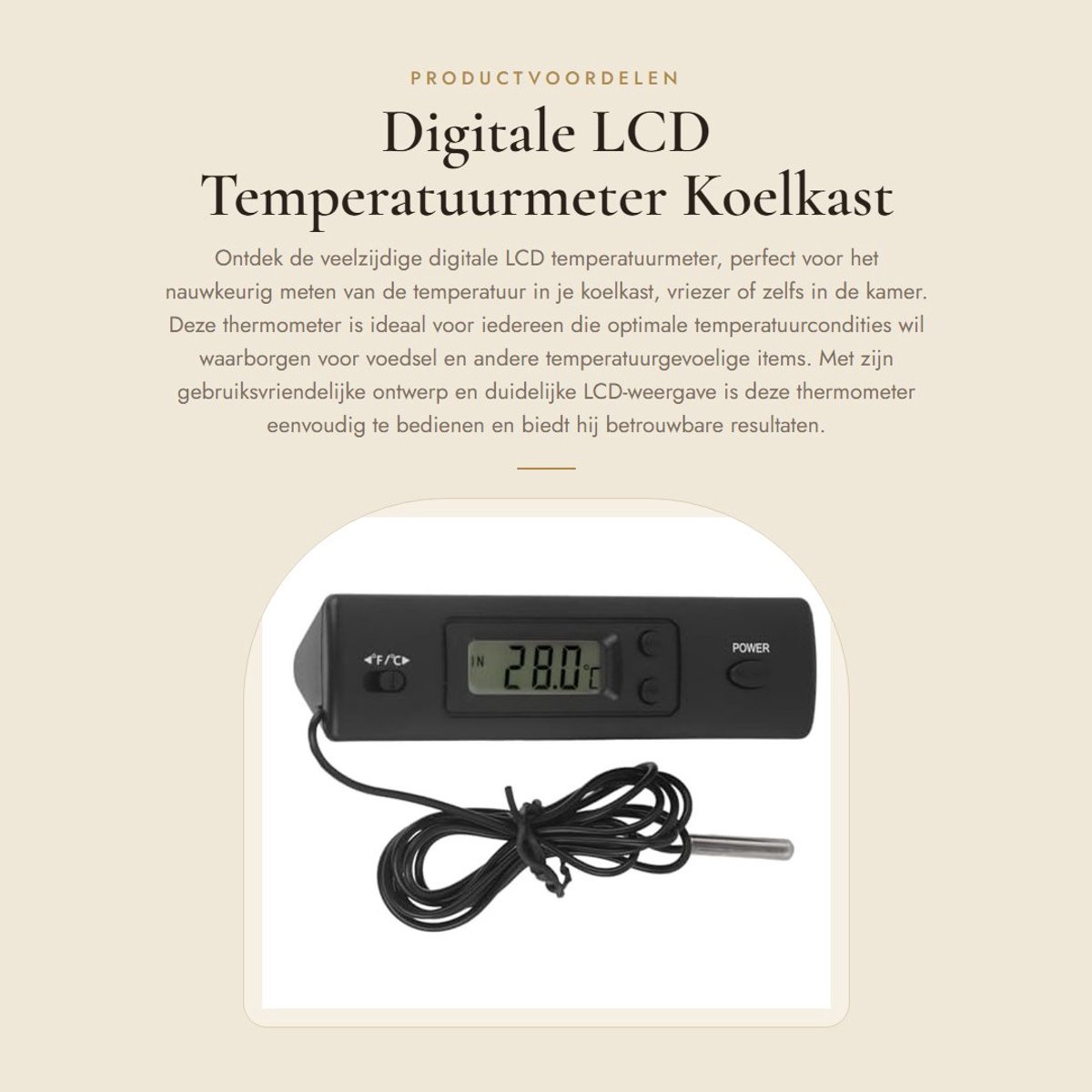Dailygoods - Digitale LCD Temperatuurmeter - Koelkast thermometer - Handig voor binnen en buiten - Bedraad - Meet nauwkeurig - Geschikt voor vriezer e...