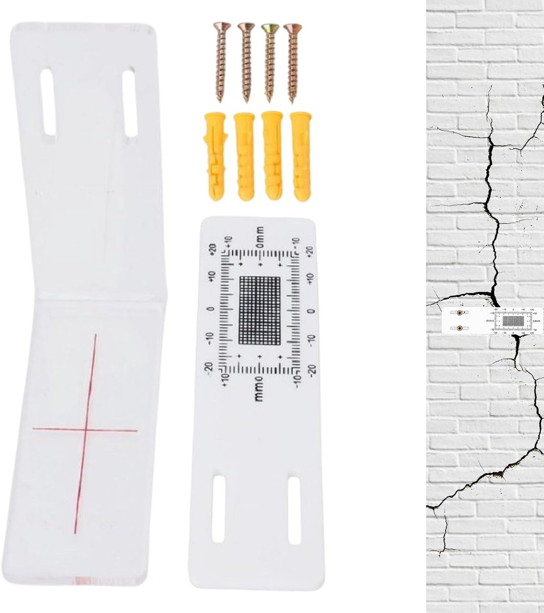 Scheurmeter L-vorm - Muurdetector Acryl - Structurele Bewaking - Dubbele Plaat Ontwerp - 11 x 8 cm - Transparant