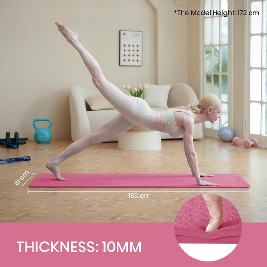 Dailygoods- Yogamat Extra Dik 10 mm - Antislip Fitnessmat - Oefenmatje Yoga - TPE Materiaal - Veilig en Comfortabel - 183x61 cm - Oefenmat van Dailygoods — afbeelding 4