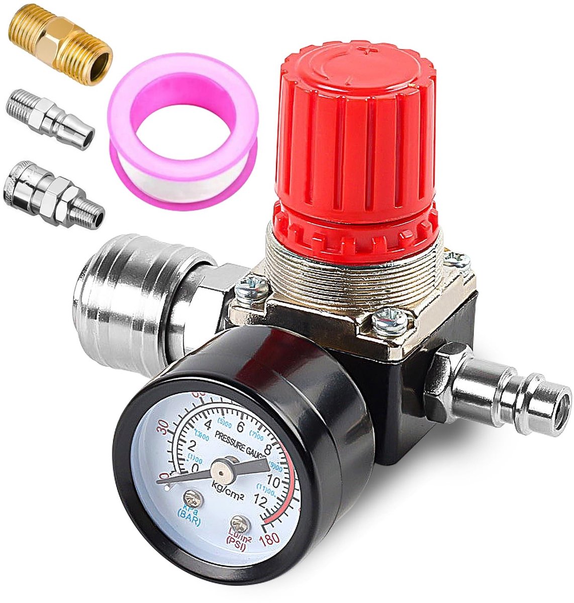 Dailygoods- Drukregelaar 1/4 inch - Drukschakelventiel met Manometer - Regelventiel - 175 psi - Voor Luchtcompressor - Nauwkeurige Drukinstelling - Luchtregelaar